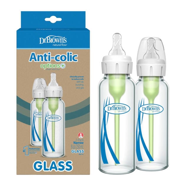 Dr. Brown’s Natural Flow® Anti-Colic Narrow Glass Baby Bottles – 2 Pack 8oz