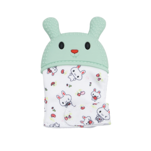 Rabbits Eat Carrots Green Teething Mitten