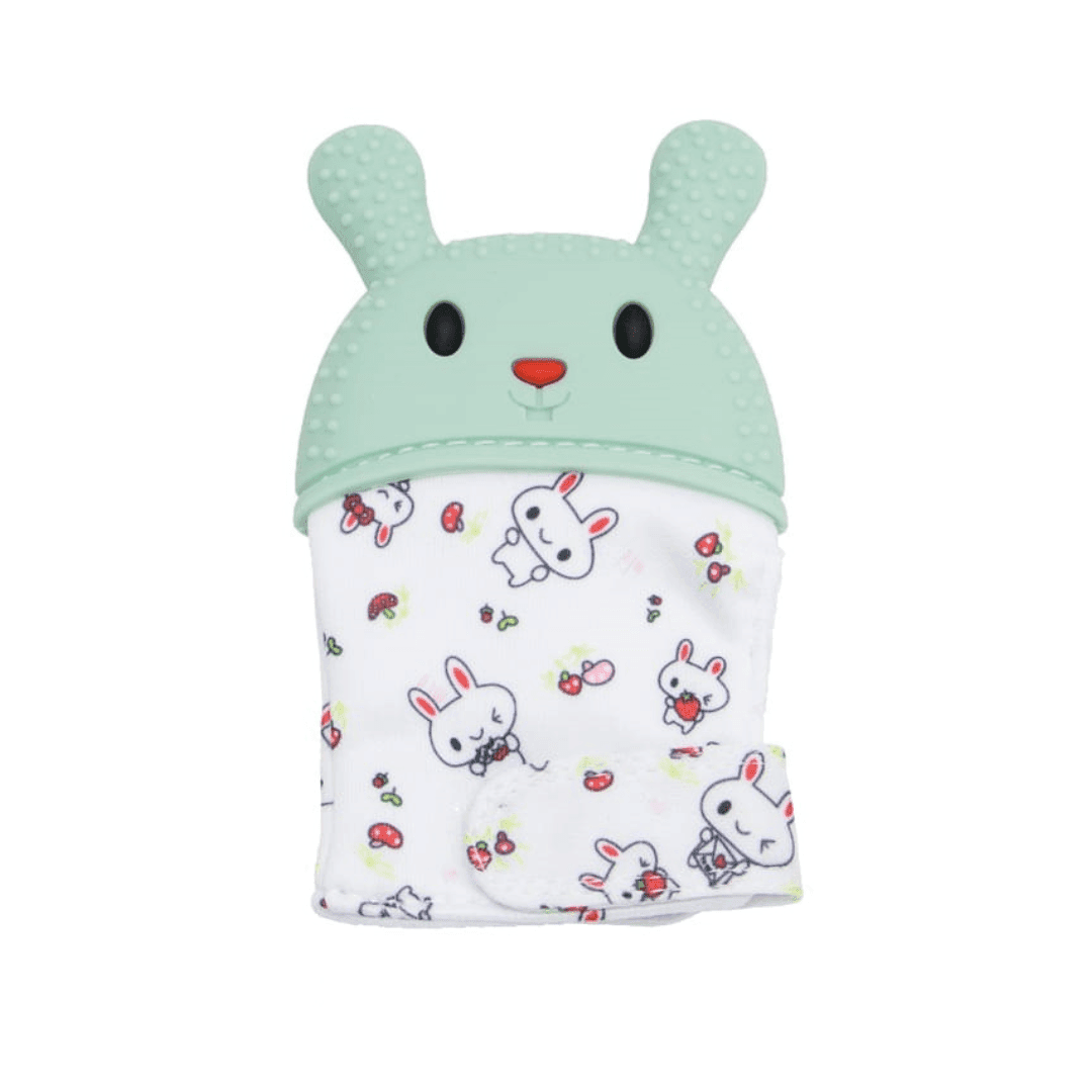 Rabbits Eat Carrots Green Teething Mitten