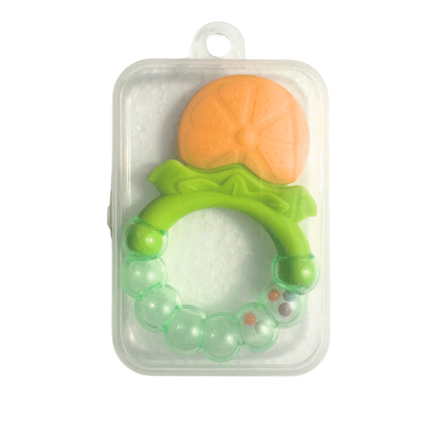 Orange Silicone Teething Rattle with Case