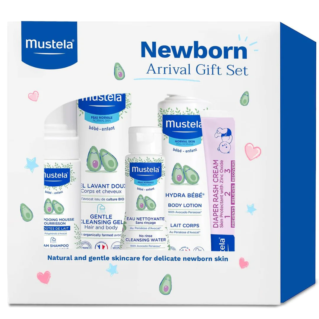 Mustela Newborn Arrival Gift Set - Baby Skincare & Bath Time Essentials - Natural & Plant Based - 5 Items Set
