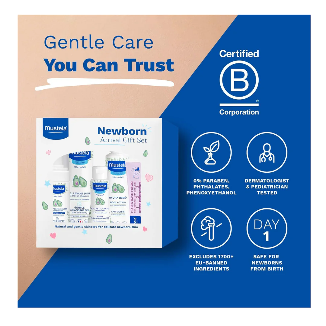 Mustela Newborn Arrival Gift Set - Baby Skincare & Bath Time Essentials - Natural & Plant Based - 5 Items Set - Image 2