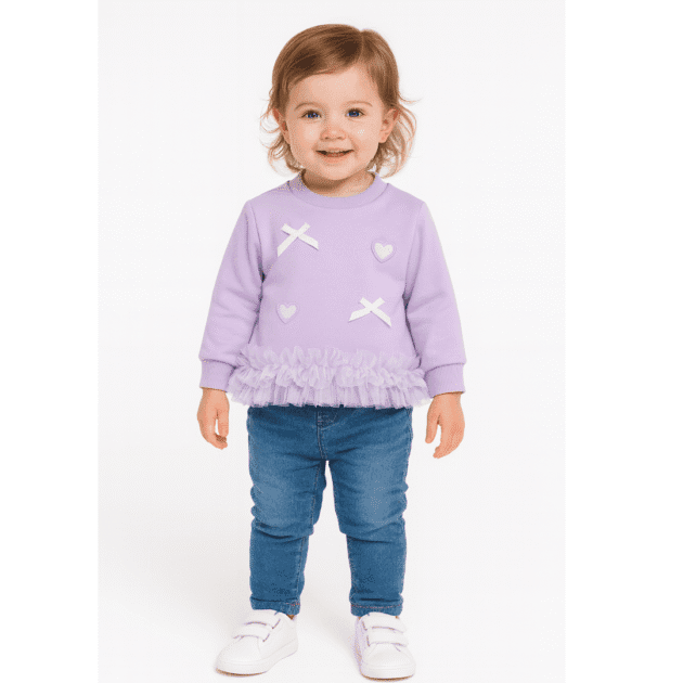 Girls Lilac Sweatshirt with Bows and Ruffles