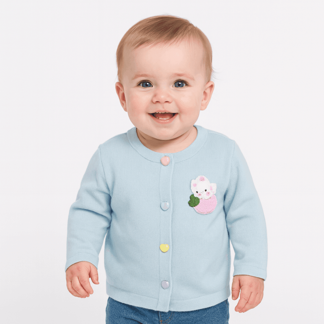 Baby Girl Pastel Blue Wool Sweater - Image 4