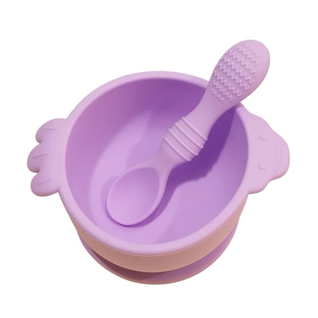 Silicone Feeding Bowl & Spoon Set – Purple