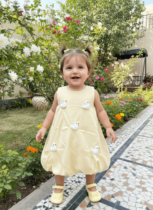 Butter Yellow Dress with 3D Ducks (12-18 months)