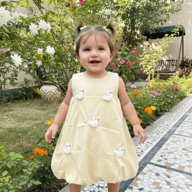 Butter Yellow Dress with 3D Ducks (12-18 months)
