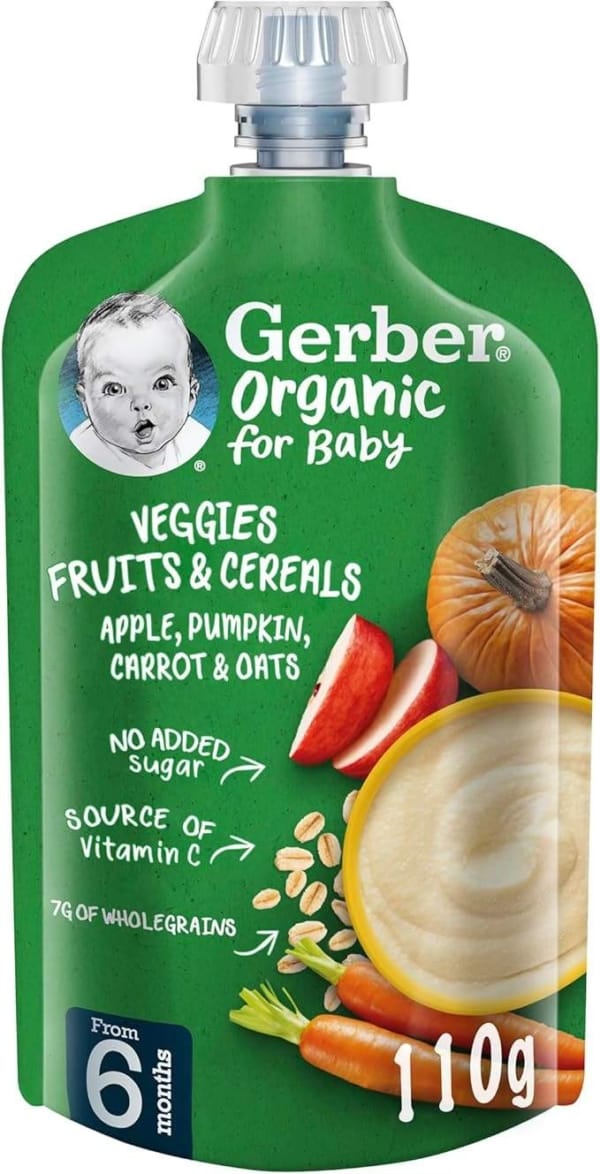 Nestle Gerber Organic For Baby Fruits & Cereals – Apple, Pumpkin, Carrot & Oats 110g, large