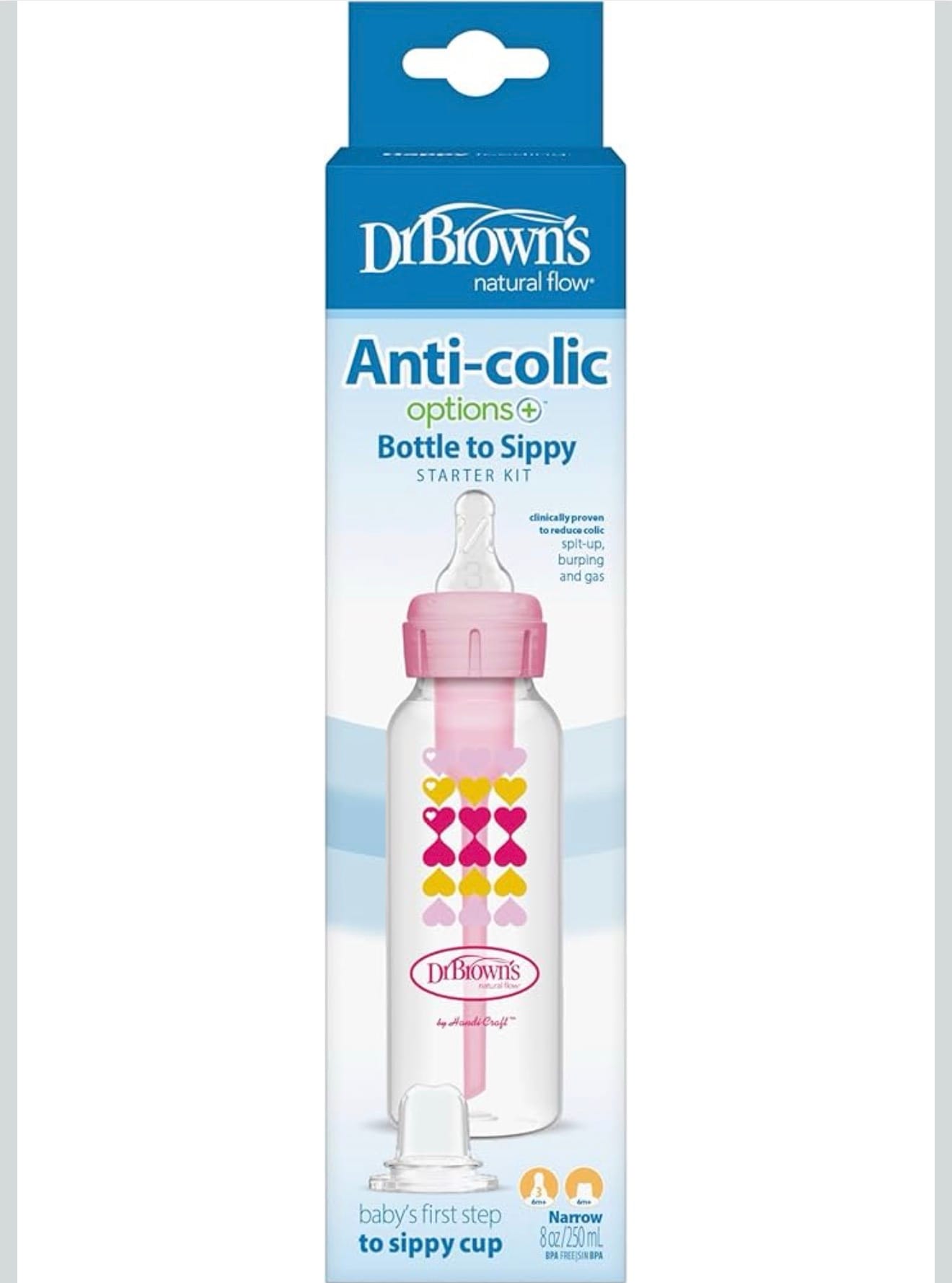 Dr. Brown’s Anti-Colic Bottle to Sippy Starter Kit – 8oz (250ml)