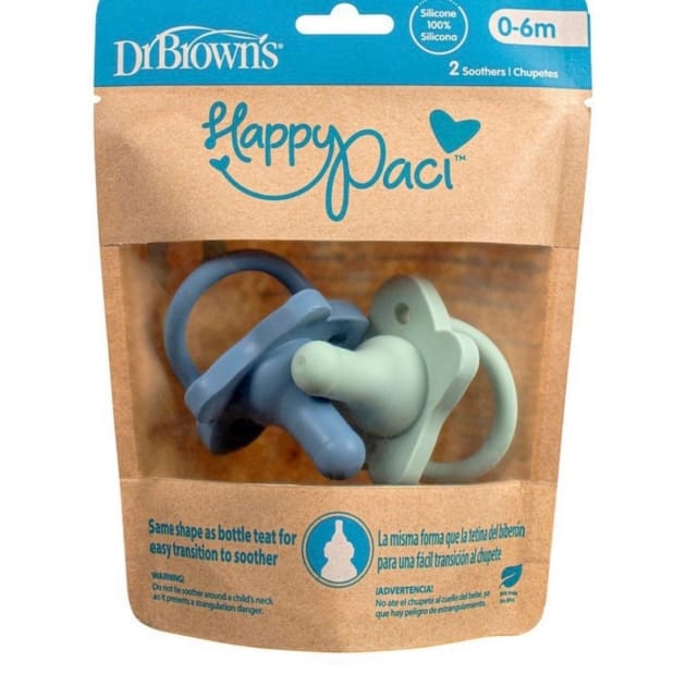Dr. Brown’s HappyPaci 100% Silicone Pacifier – 0–6 Months (2 Pack)