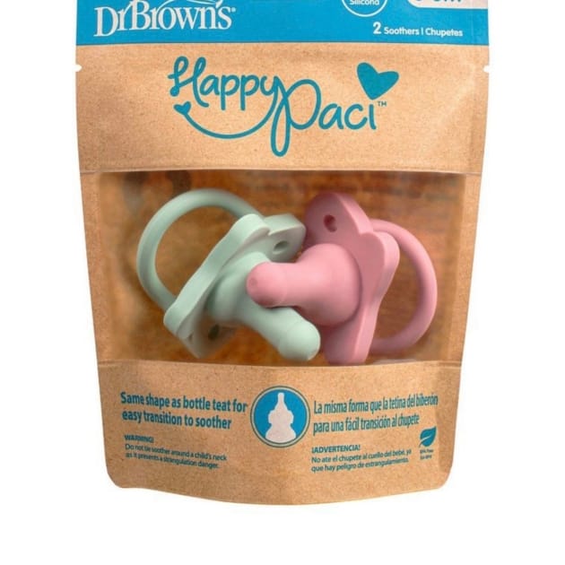 Dr. Brown’s HappyPaci 100% Silicone Pacifier – 0–6 Months (2 Pack)