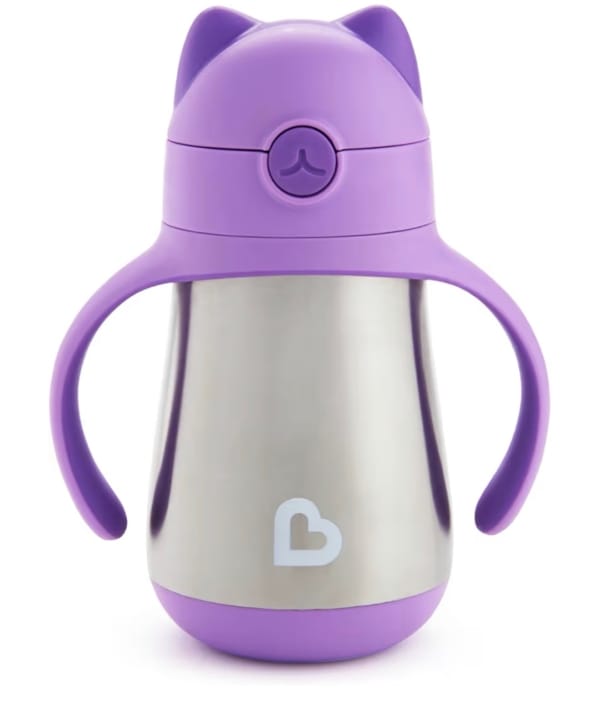 Munchkin Stainless Steel Insulated Straw Cup – 8oz (Cool Cat, Purple)