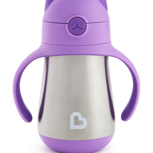 Munchkin Stainless Steel Insulated Straw Cup – 8oz (Cool Cat, Purple)