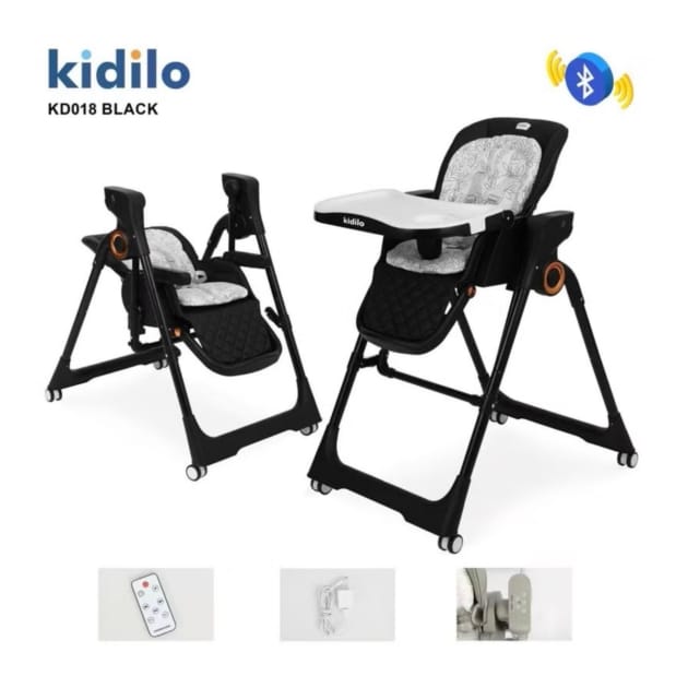 Kidilo KD018 Electric High Chair & Swing (Bluetooth + Remote) – Black