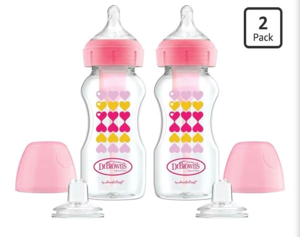 Dr. Brown’s Wide-Neck Sippy Bottle Starter Kit – Pink (2 Pack)