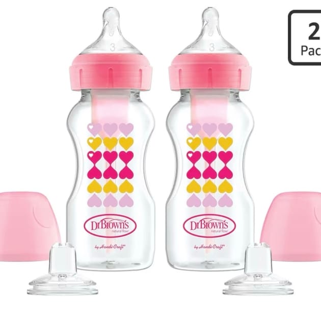 Dr. Brown’s Wide-Neck Sippy Bottle Starter Kit – Pink (2 Pack)