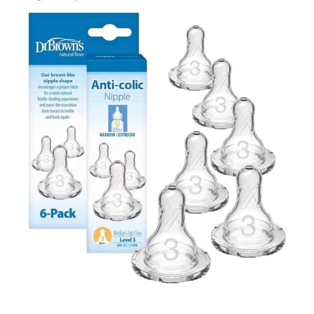 Dr. Brown’s Level 3 Narrow Bottle Nipples (6-Pack) – 6m+