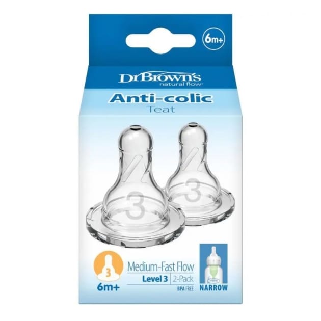 Dr. Brown’s Level 3 Narrow Nipples (2-Pack) – 6m+
