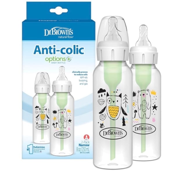 Dr. Brown’s Anti-Colic Options+ Narrow Bottles – Bear & Owl (8oz/250ml, 2 Pack)