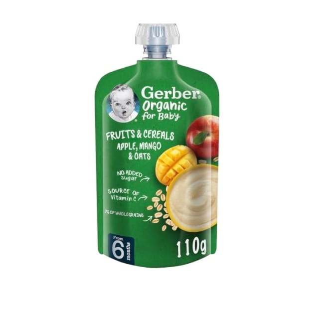Gerber Organic Baby Food Puree Pouch – Apple, Mango & Oats (110g)