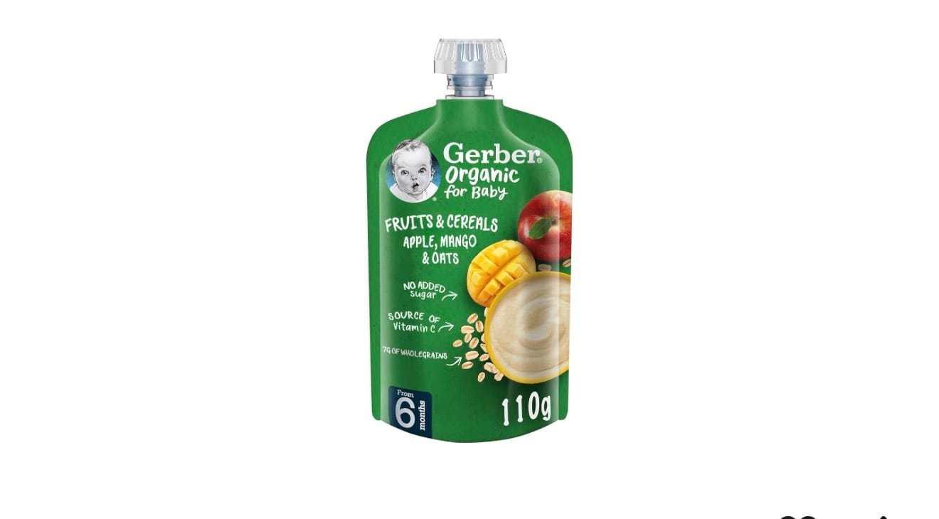 Gerber Organic Baby Food Puree Pouch – Apple, Mango & Oats (110g)