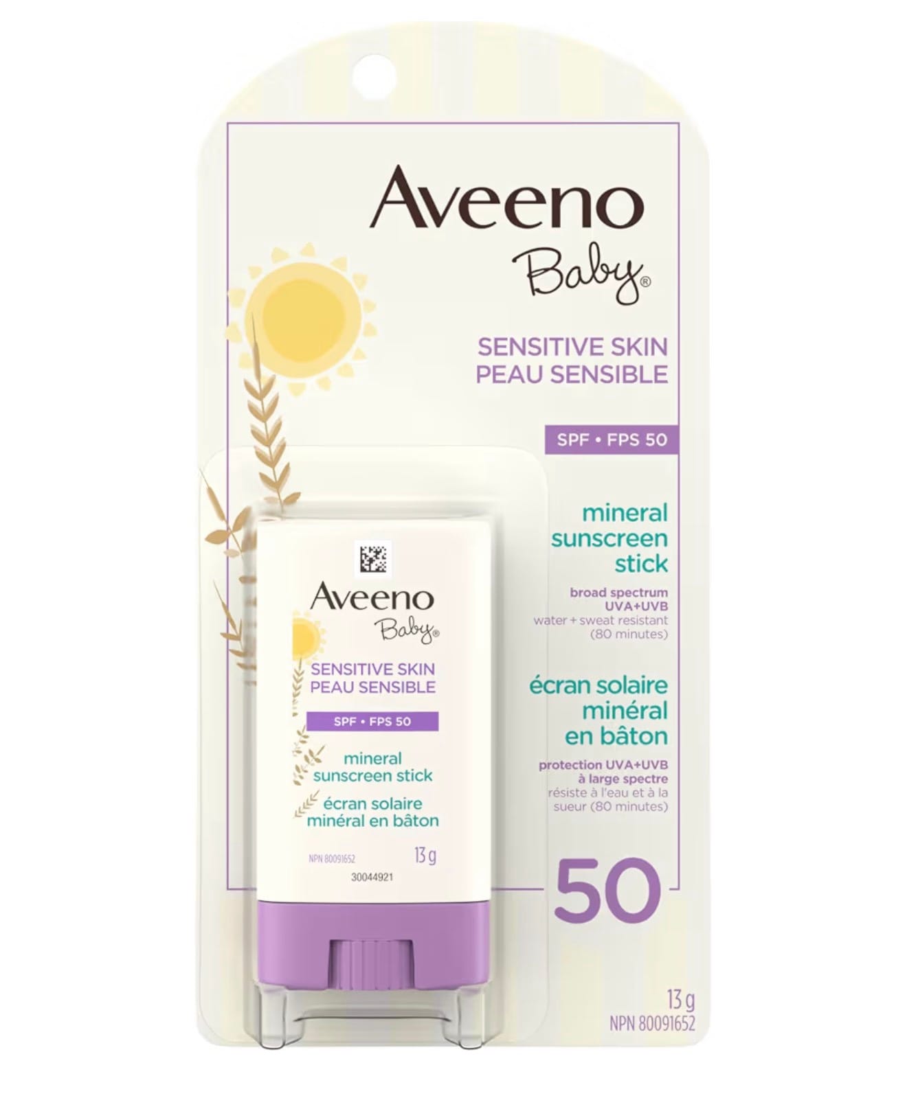 Aveeno Baby Sensitive Skin Mineral Sunscreen Stick SPF 50 (13g)