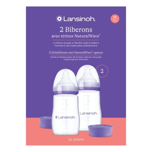 Lansinoh NaturalWave Feeding Bottles – 240ml / 8oz, 2 Pack