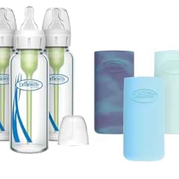Dr. Brown’s Anti-Colic Options+ Narrow Glass Baby Bottles with Silicone Sleeves – 250ml, 3 Pack