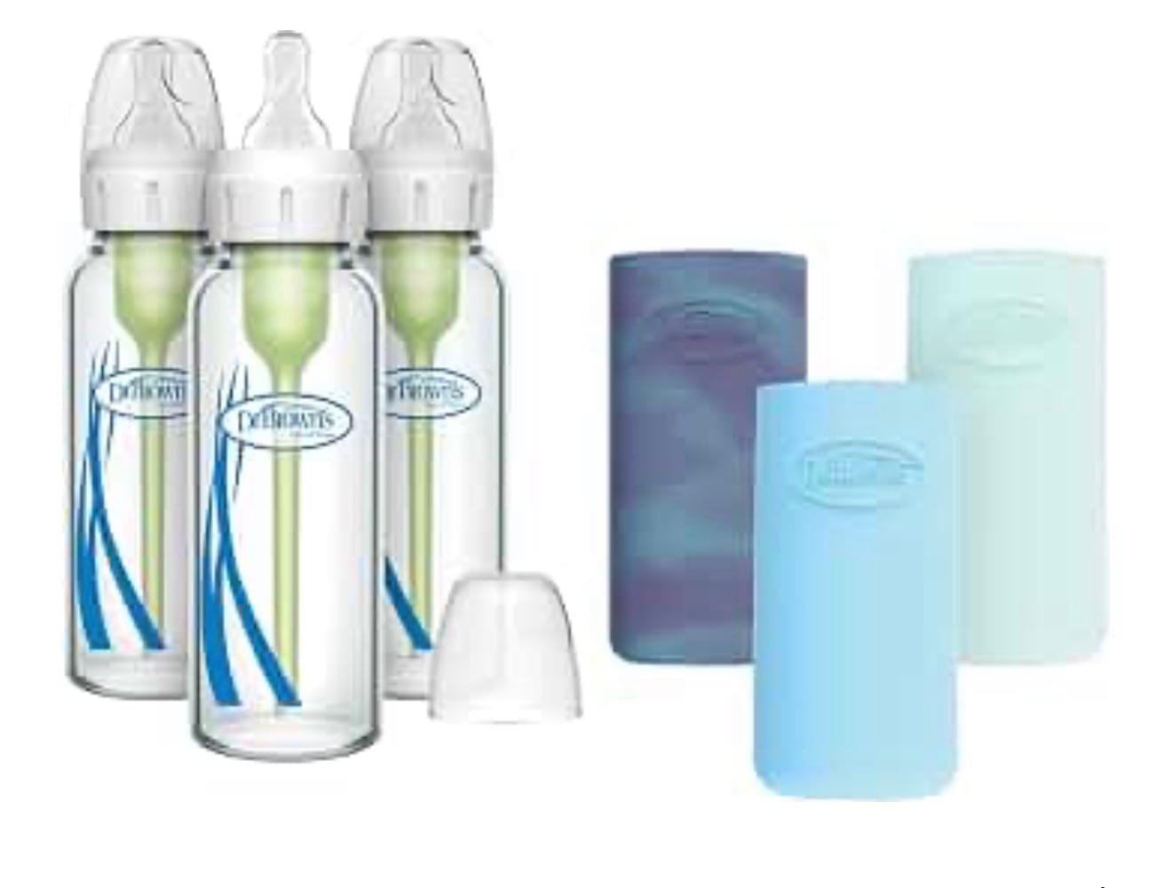 Dr. Brown’s Anti-Colic Options+ Narrow Glass Baby Bottles with Silicone Sleeves – 250ml, 3 Pack