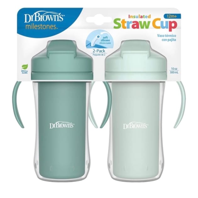 Dr. Brown’s Milestones Insulated Straw Cup – Green, 2 Pack
