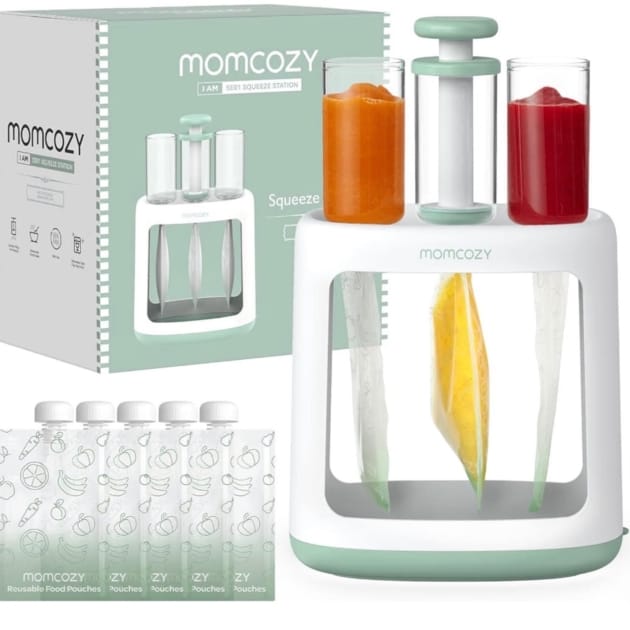Momcozy Squeeze Station for Homemade Baby Food + Reusable Food Pouches