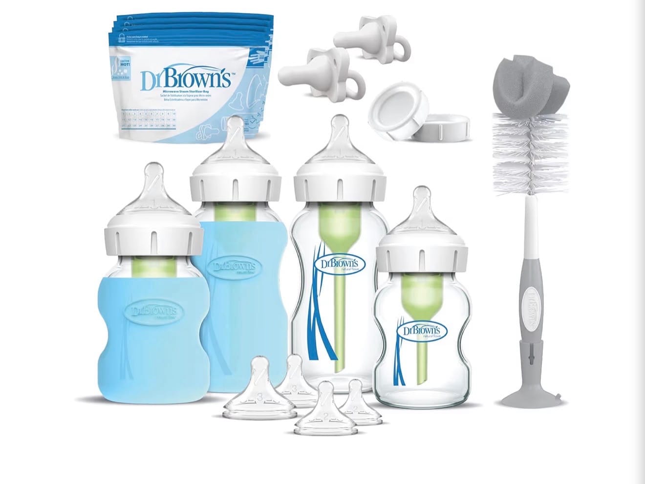 Dr. Brown’s Natural Flow® Anti-Colic Options+™ Wide-Neck Glass Bottle Gift Set – 0m+