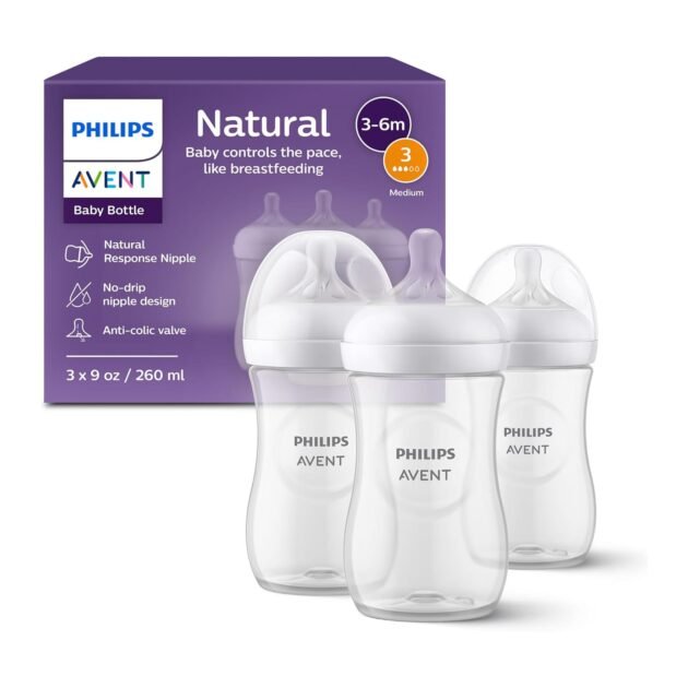 Philips Avent Natural Baby Bottles, 3-Pack (Medium Flow)