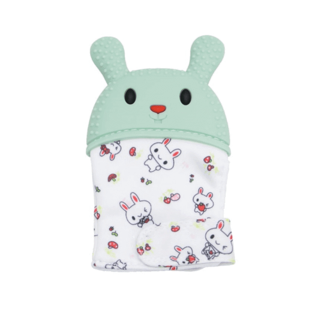 Rabbits Eat Carrots Green Teething Mitten