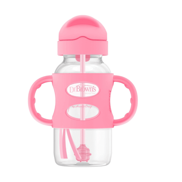 Dr. Brown’s Milestones Wide-Neck Sippy Straw Bottle – Pink, 9oz