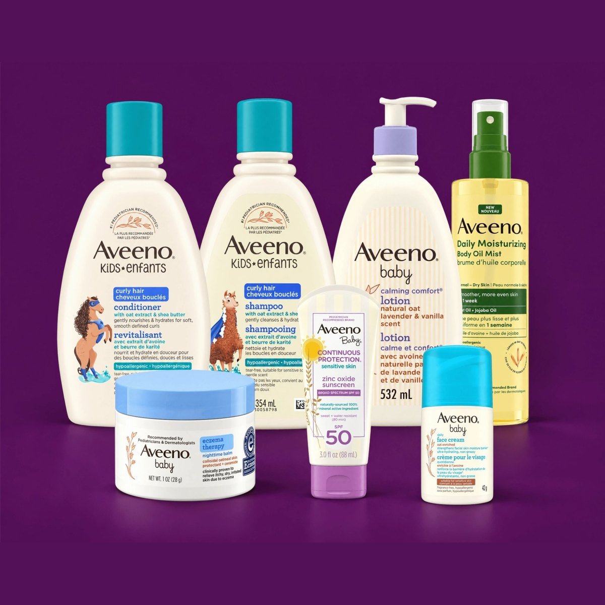 Aveeno baby and kids lotions, washes and sunscreen