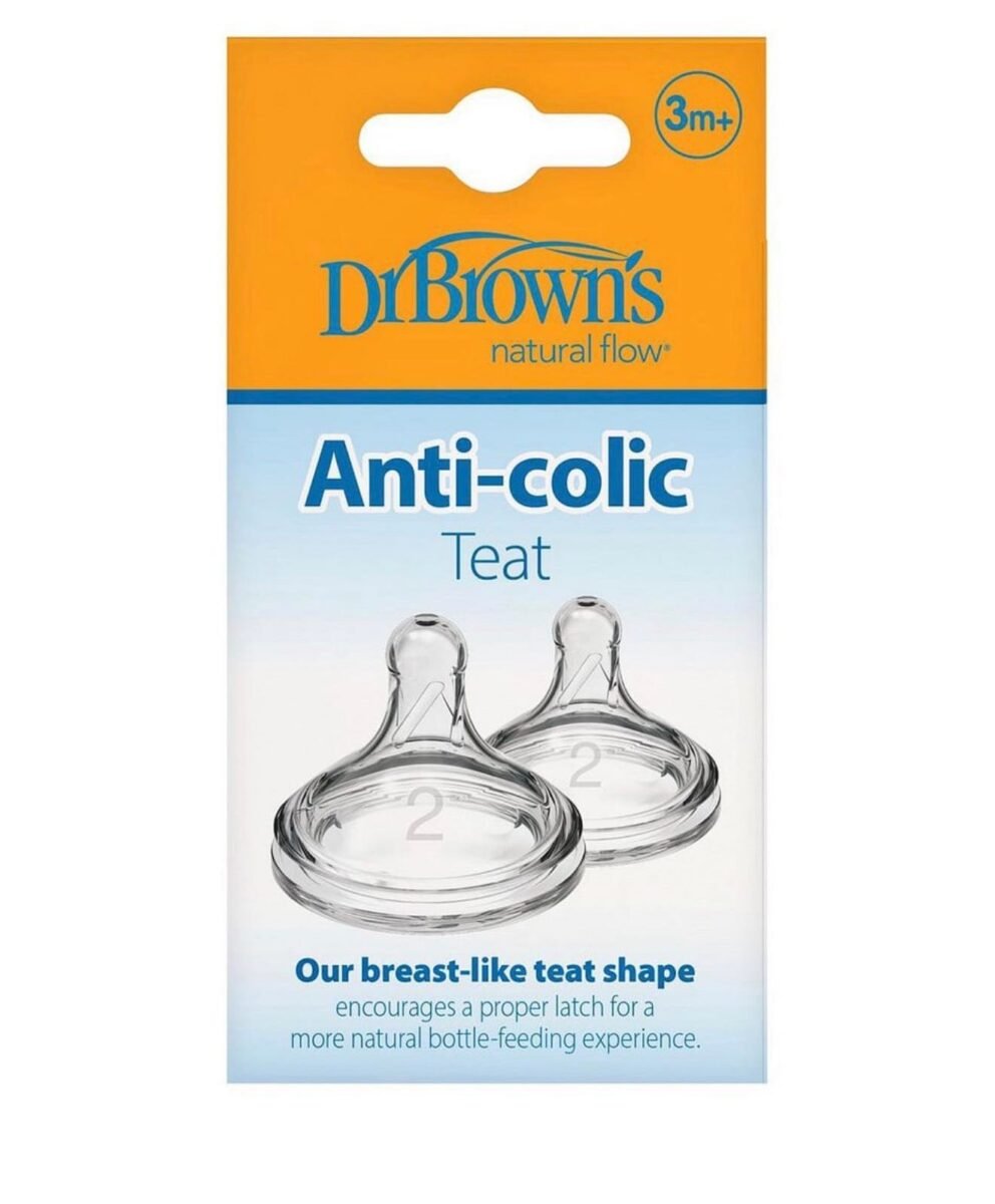 Dr. Brown’s Natural Flow® Anti-Colic Wide-Neck Level 2 Teats – Pack of 2