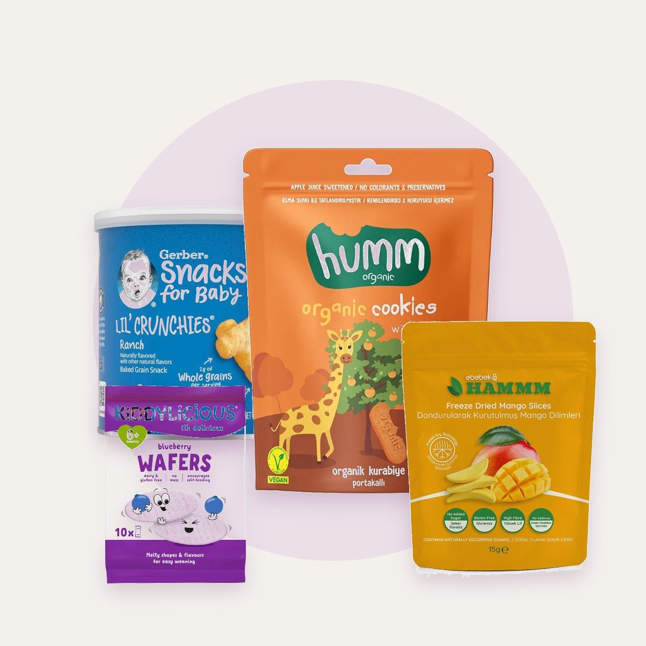 Baby food pouches, snacks and cereals from the collection