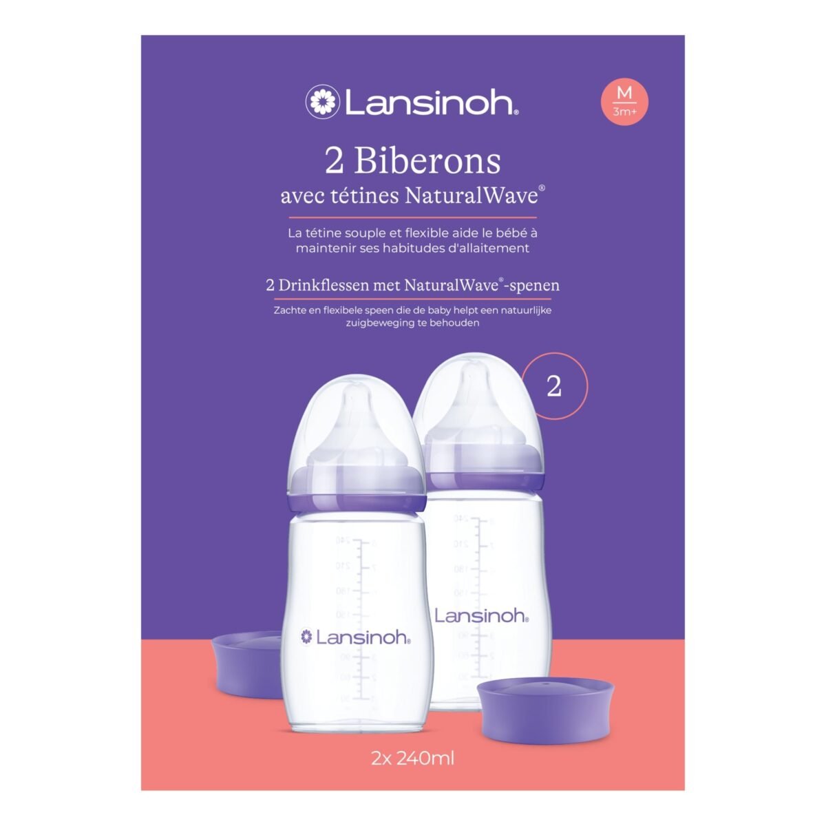 Lansinoh NaturalWave Feeding Bottles – 240ml / 8oz, 2 Pack