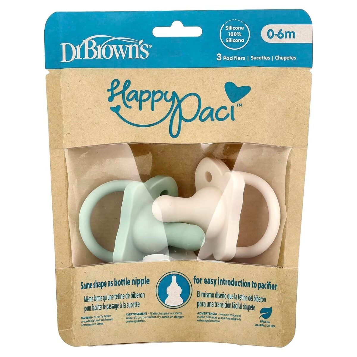Dr. Brown’s HappyPaci™ Silicone Pacifiers 0–6 Months – Pack of 3