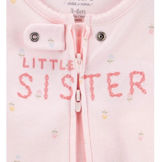Carter’s Child of Mine Baby Girls’ 2-Way Zip Cotton Sleeper – Little Sister | 3–6 Months – view 2