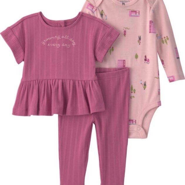 Carter’s Child of Mine Baby Girl Outfit Set, 3-Piece, Size 0-3 months