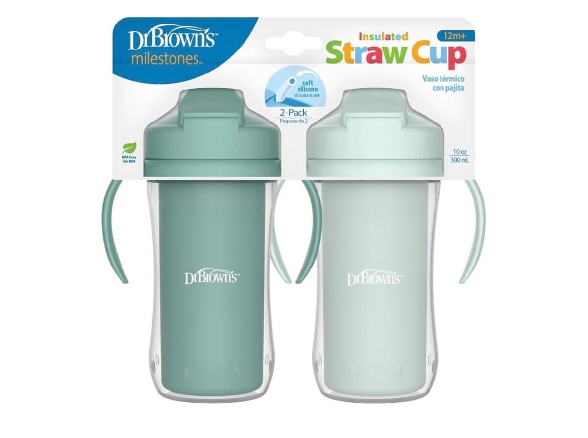 Dr. Brown’s Milestones Insulated Straw Cup – Green, 2 Pack