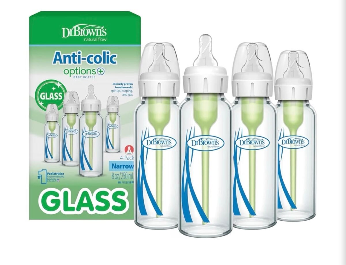 Dr. Brown’s Natural Flow Anti-Colic Options+ Narrow Glass Baby Bottles – 4 Pack
