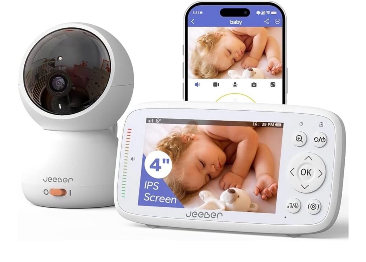 Jeeber Smart Baby Monitor with 4” Screen + Wi-Fi App Control (WiFi and no WiFi option)