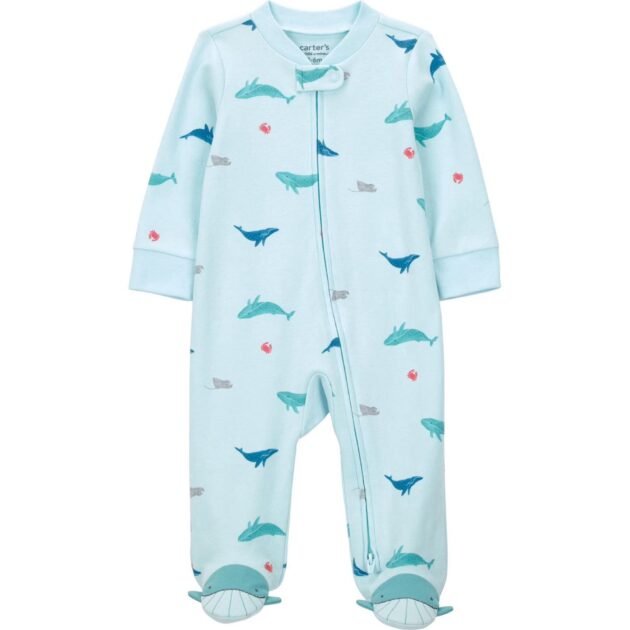 Carter’s Baby Whale Print Zip-Up Footed Sleeper – Blue | 3–6 Months