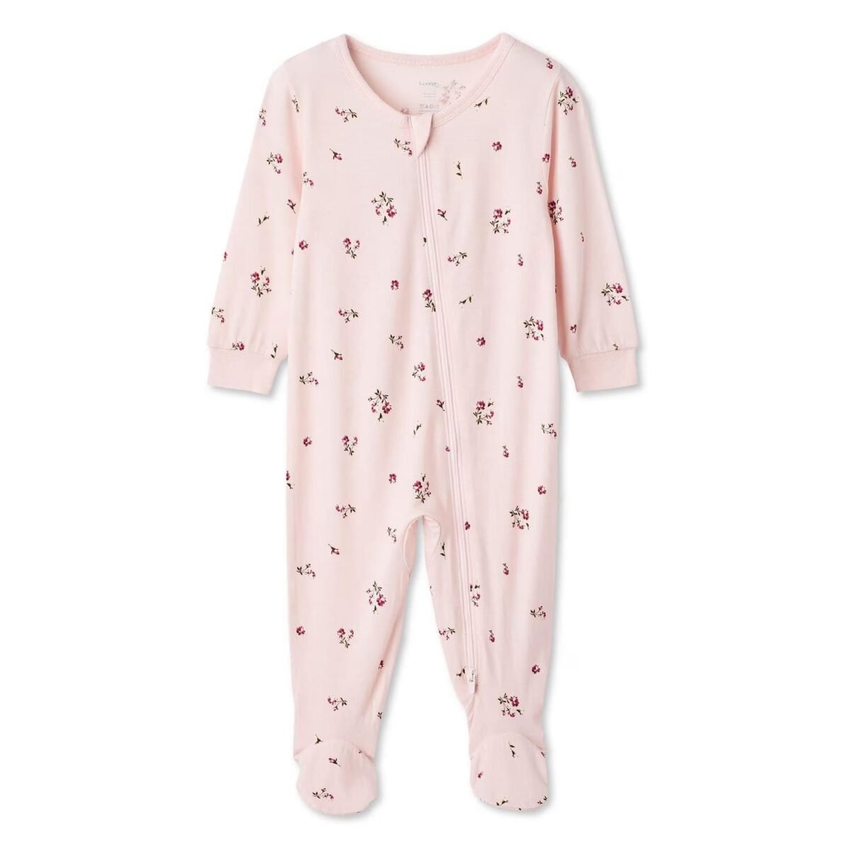 George Baby Girls’ Floral Zip-Up Footed Sleepsuit – Pink | 6–12 Months