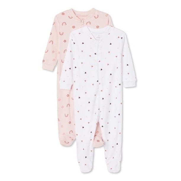 George Baby Girls’ 100% Cotton Footed Sleepers – 2 Pack | 0–3 Months
