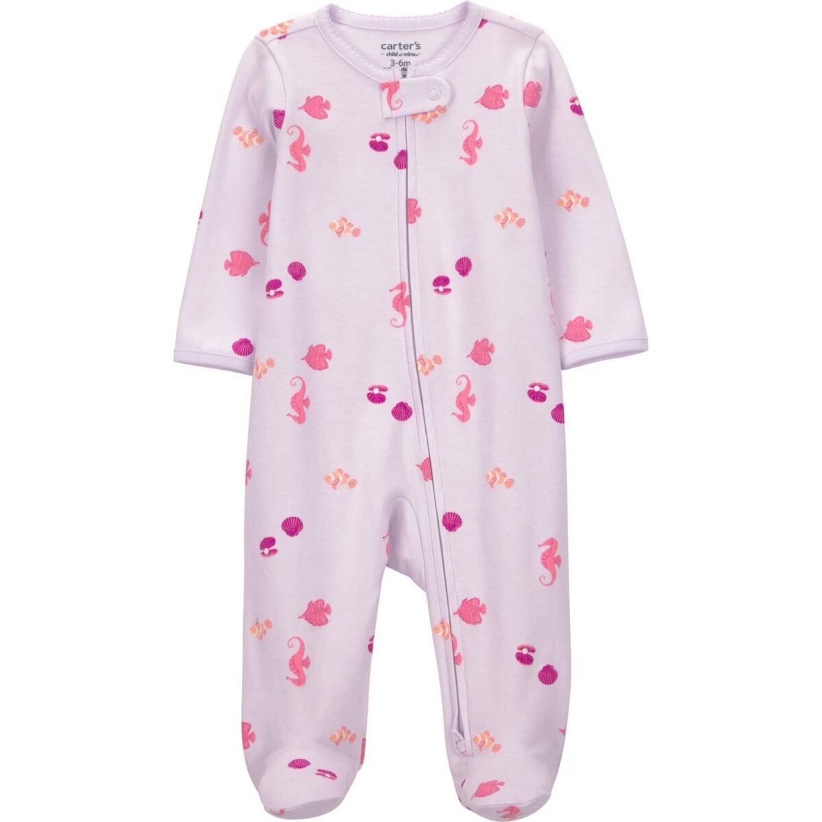 Carter’s Child of Mine Baby Girls’ Cotton Footed Sleeper – Under the Sea | 0–3 Months