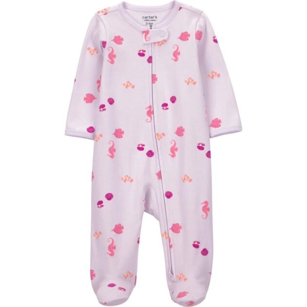 Carter’s Child of Mine Baby Girls’ Cotton Footed Sleeper – Under the Sea | 0–3 Months